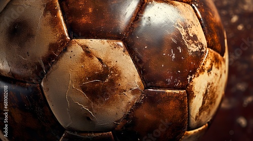Muddy and worn football soccer ball covered in mud photo