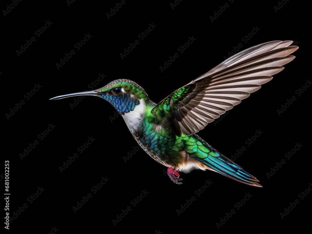 Obraz premium Hummingbird Studio Shot Isolated on Clear Black Background, Generative AI