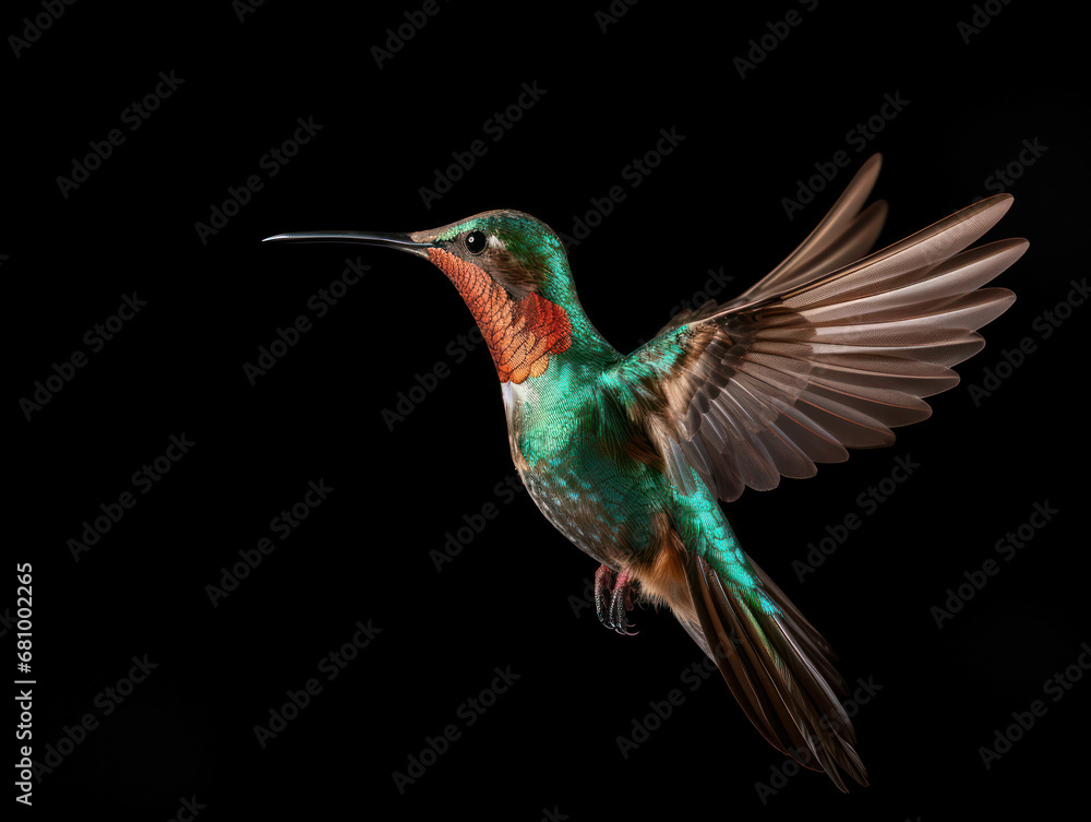 Fototapeta premium Hummingbird Studio Shot Isolated on Clear Black Background, Generative AI