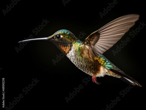 Hummingbird Studio Shot Isolated on Clear Black Background, Generative AI © Vig