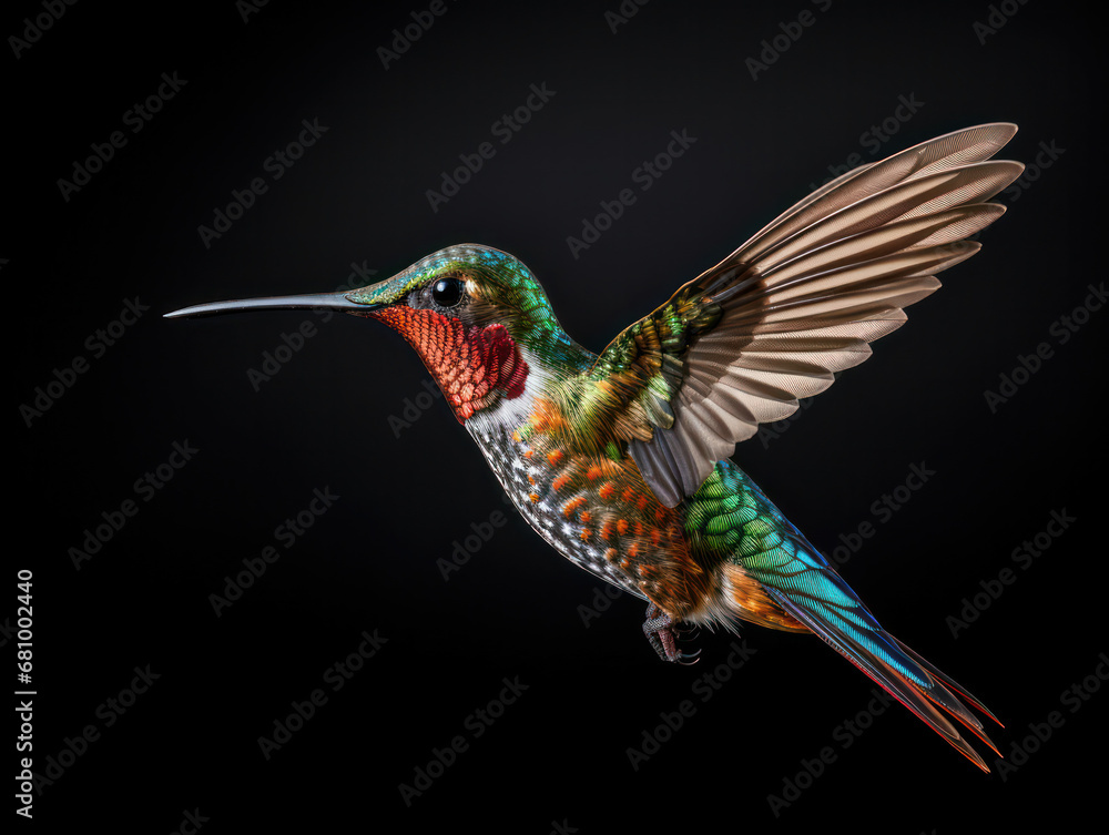 Hummingbird Studio Shot Isolated on Clear Black Background, Generative AI Hummingbird Studio Shot Isolated on Clear Black Background, Generative AI