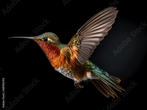 Hummingbird Studio Shot Isolated on Clear Black Background, Generative AI