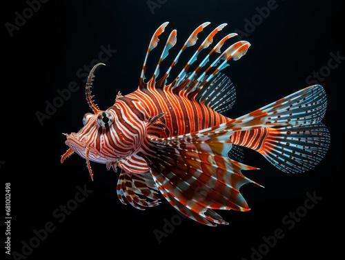 Lionfish Studio Shot Isolated on Clear Black Background, Generative AI