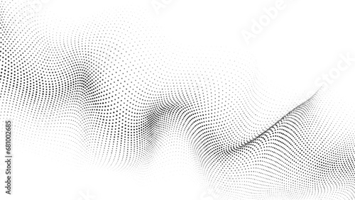 Futuristic wave of black smoothly moving dots on a white background. Vector EPS10