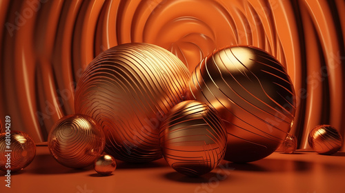 Abstract background with many golden geometric figures, circles, and spirals Generative AI