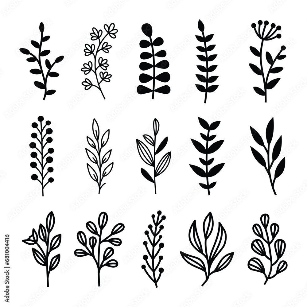 Set of branch and leaves vector Set of branch and leaves vector
