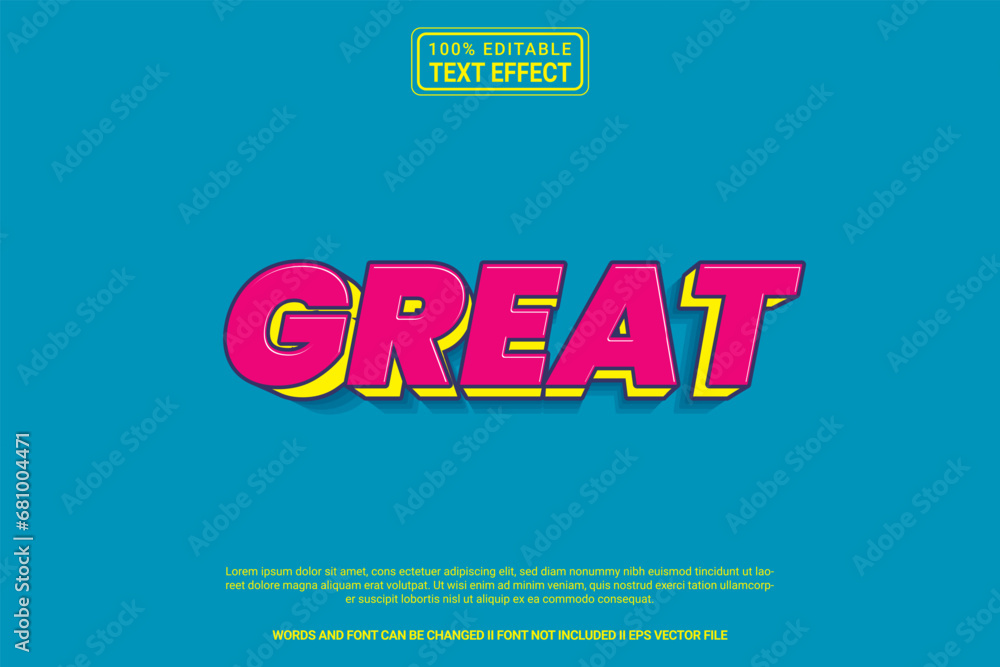 Fototapeta premium Editable text effect Great 3d cartoon template style modren premium vector