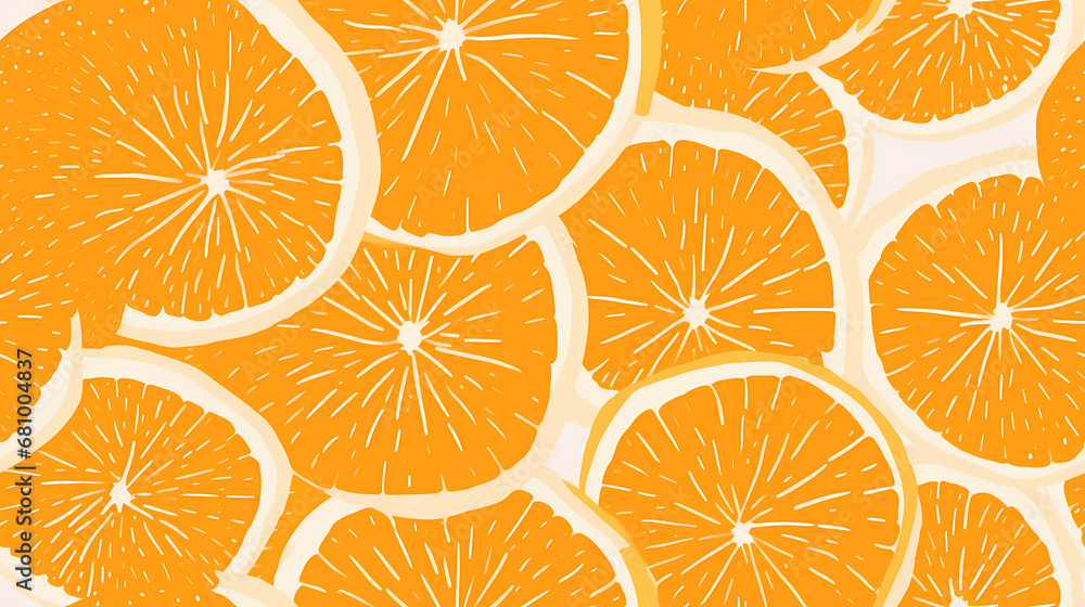 Risograph-Druck mit Orangen, minimalistisch auf orangefarbenem Hintergrund, nahtloses Muster - obrazy, fototapety, plakaty 