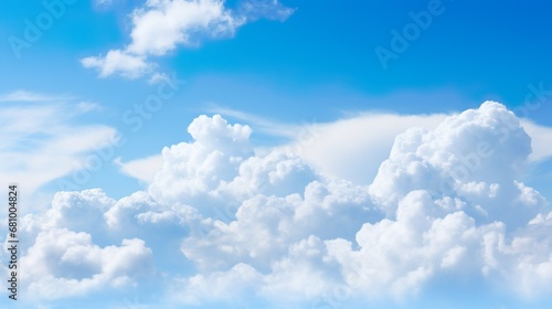 Blue sky with clouds. Anime style background with shining sun and white fluffy clouds. Sunny day sky scene cartoon vector illustration. bright weather  summer season outdoor