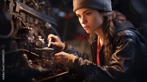 aircraft maintenance technician working on turbine illustration