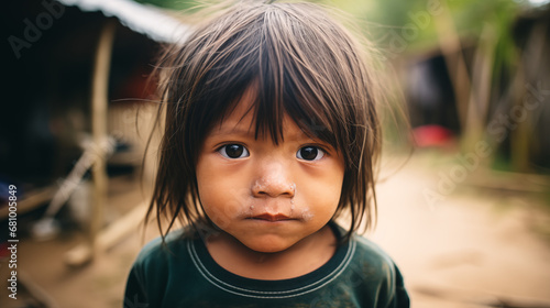Peruvian Child Amidst Lush Jungle Village
