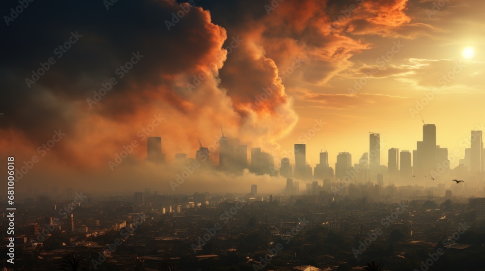 polluted air, smog in the city, environmental crisis of our days, banner