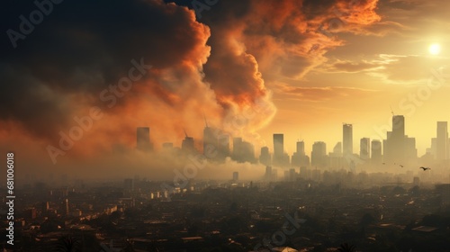 polluted air  smog in the city  environmental crisis of our days  banner