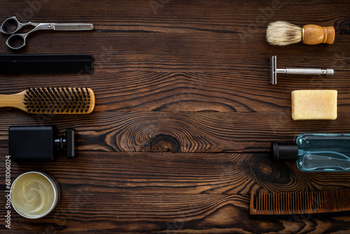 Frame of male accessories for shaving and cosmetic beauty products