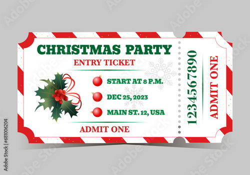 Christmas party colorful ticket template for admit one