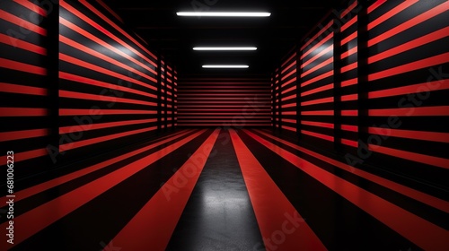 3D rendering red background abstract pattern wall floor line stock