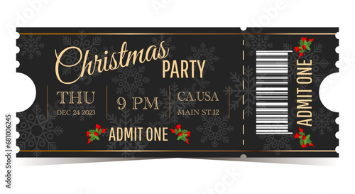 Christmas party black ticket template for admit one	