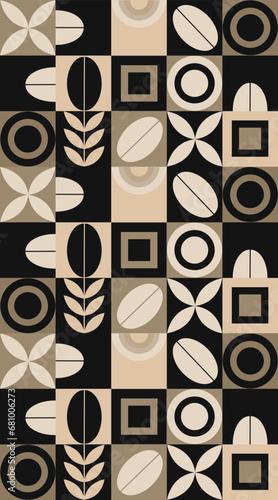Geometric pattern in dark coffee tones, coffee design. Seamless pattern for packaging, print, banner. Vector drawing, design elements.