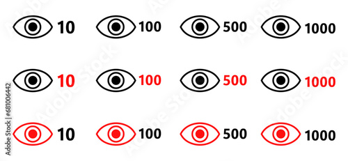 Number of views. different styles. views in social networks. vector icons of black and red vine eps10