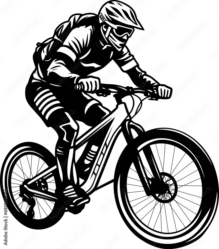 Naklejka premium Monochrome mountain bike on white background