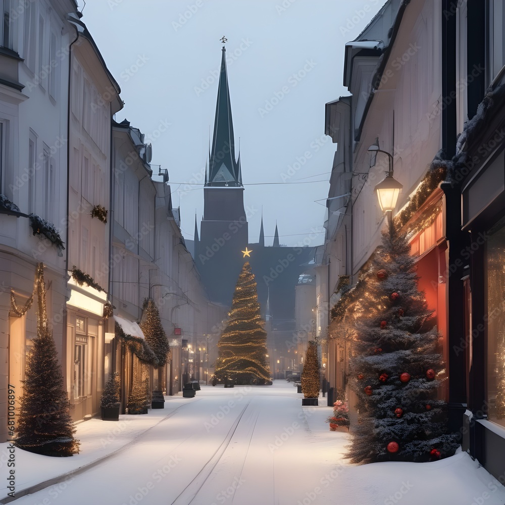 Obraz premium A city with a Christmas atmosphere, without people