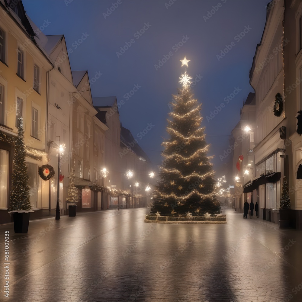 A city with a Christmas atmosphere, without people