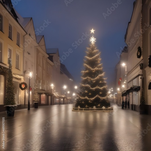 A city with a Christmas atmosphere, without people © RORON