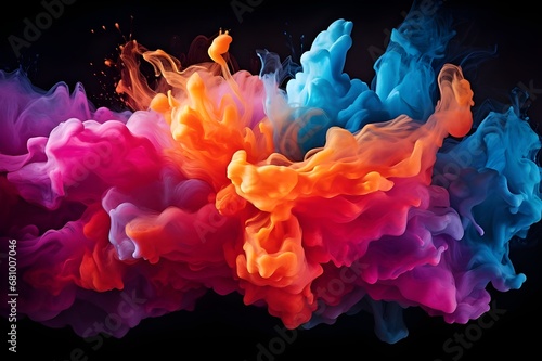 Neon colorful smoke clouds on black background, gradient background, neon glow smoke. Illustration