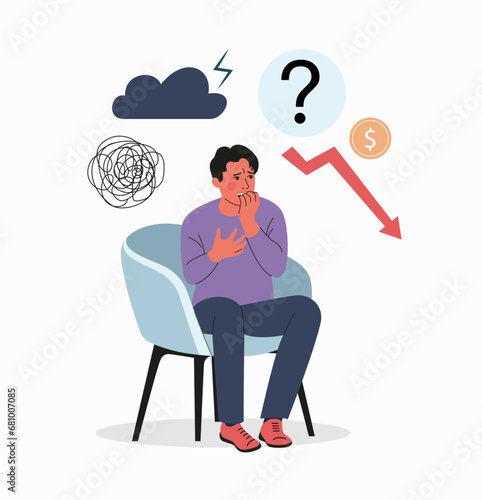 Sad man sitting with his head in his hands.Doldrums concept. Vector flat cartoon  illustration