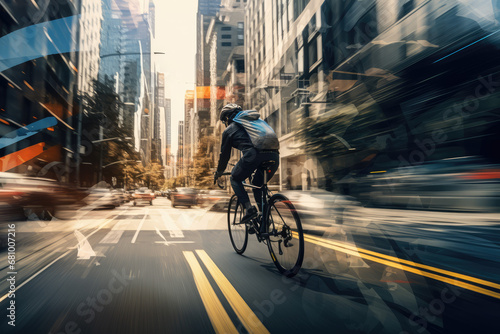 Cyclist riding a bike on a city street in motion blur © Kitta