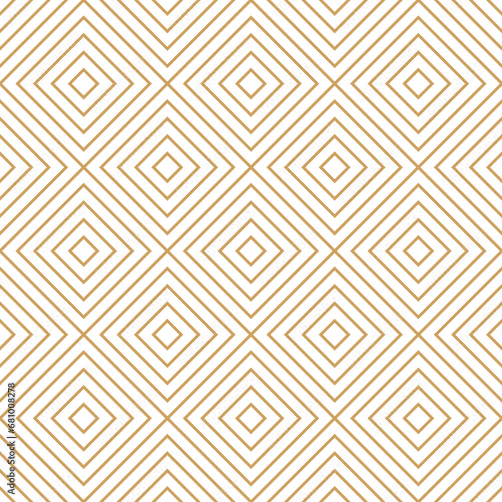 Gold ornamental seamless diamond pattern with diagonal square rhombus and striped line, geometric background, vector illustration.