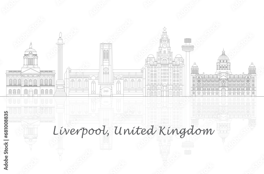 Outline Skyline panorama of Liverpool, United Kingdom - vector illustration