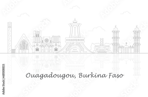 Outline Skyline panorama of city of Ouagadougou  Burkina Faso - vector illustration