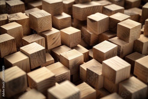 Wooden blocks background with geometric cube shapes. Abstract texture and pattern.