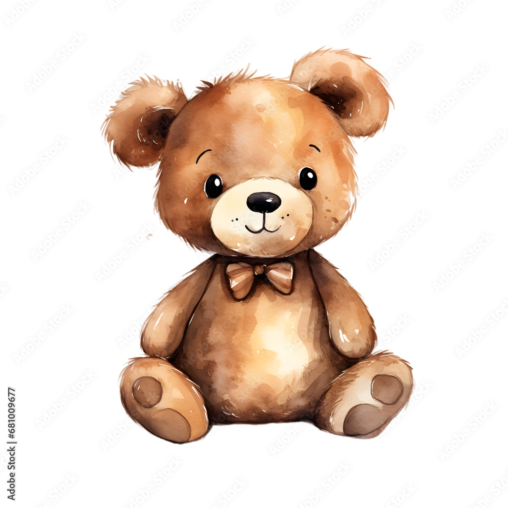 Fototapeta premium Watercolor Teddy bear isolated on isolated on transparent background
