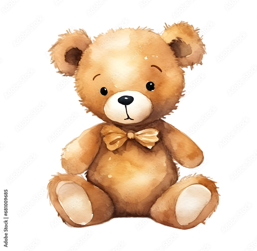 Watercolor Teddy bear isolated on isolated on transparent background