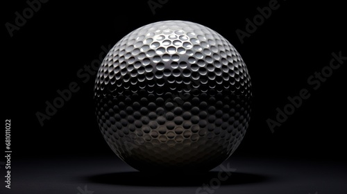 Black golf ball isolated on black background. 3d illustration for background. © Damerfie