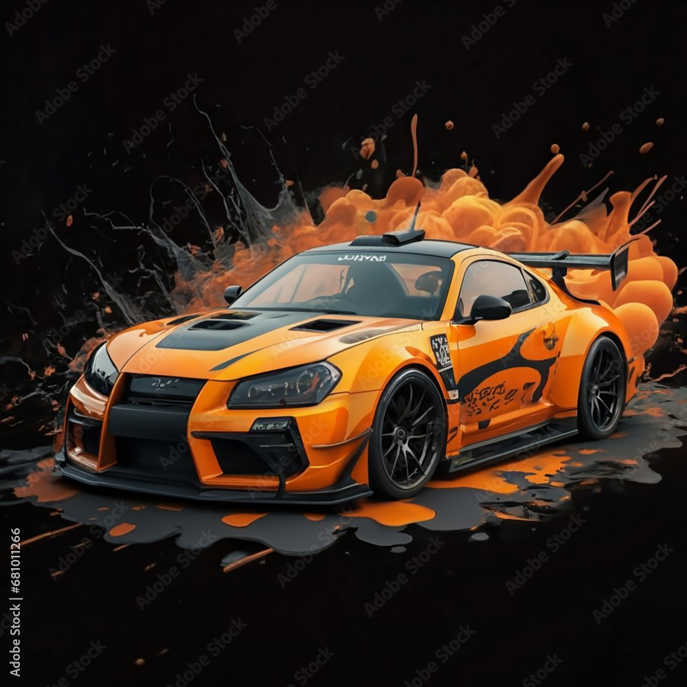 ninja_car3d_splash_color_with_ART_3d_render_Generative AI