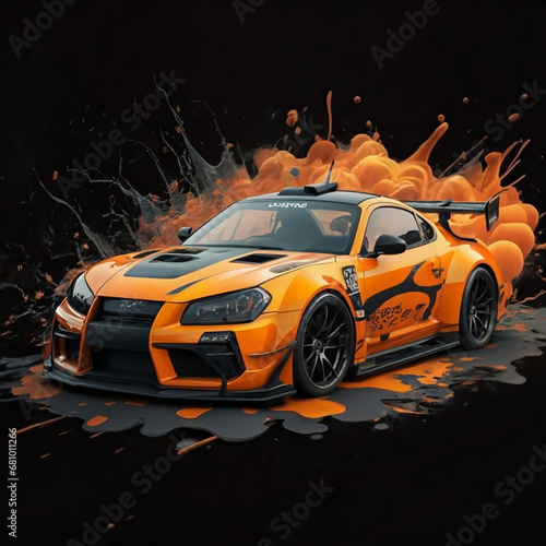 ninja_car3d_splash_color_with_ART_3d_render_Generative AI