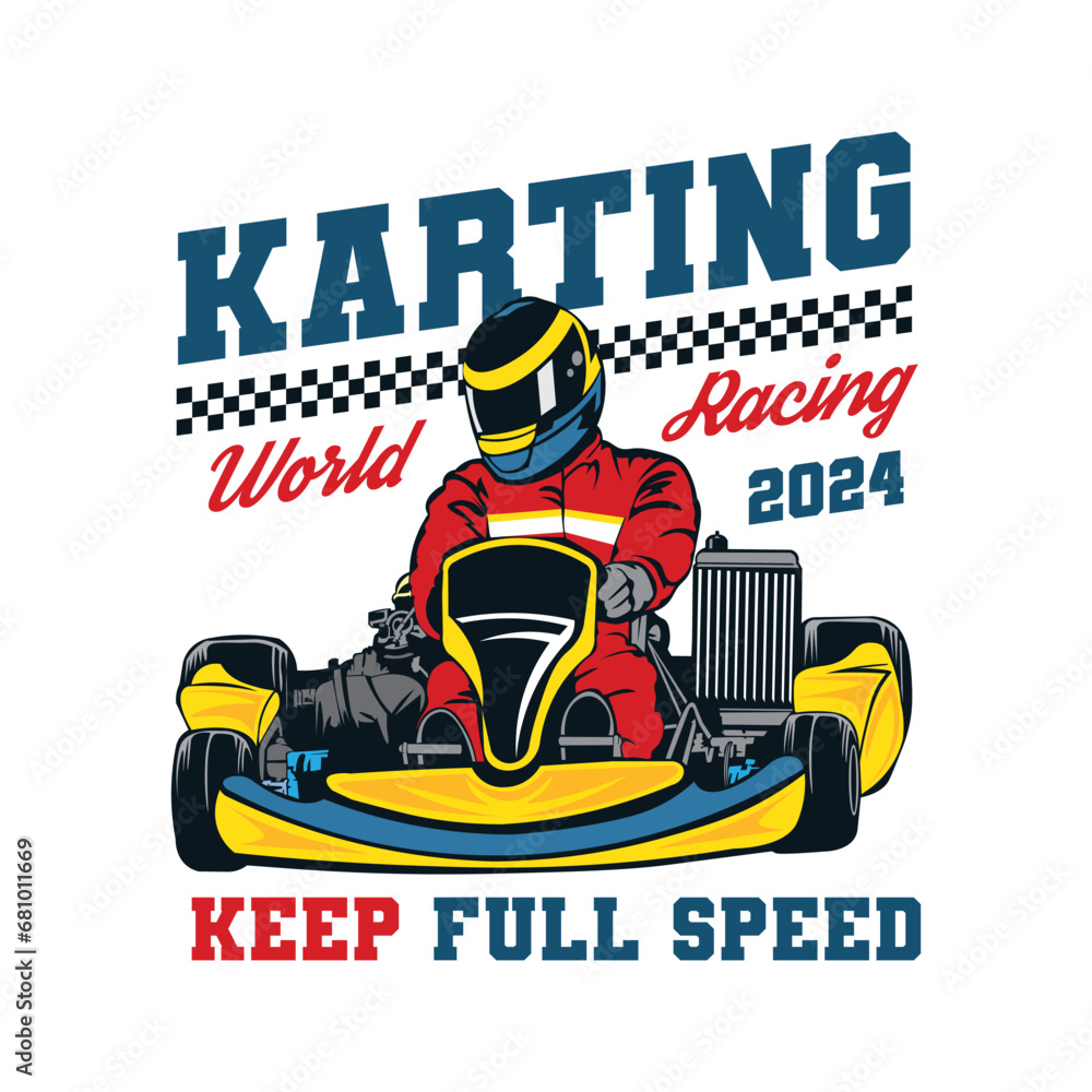 Go Kart racing vector illustration in colorful design, good for event logo, t shirt design and racing team logo - obrazy, fototapety, plakaty 
