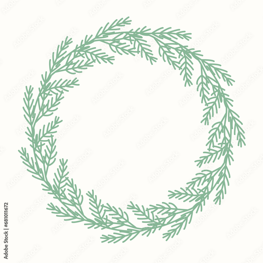 Clip art of Christmas fir wreath on isolated white background. Retro forest shapes. Design for Christmas home decor, holiday greetings, Christmas and New Year celebration. 