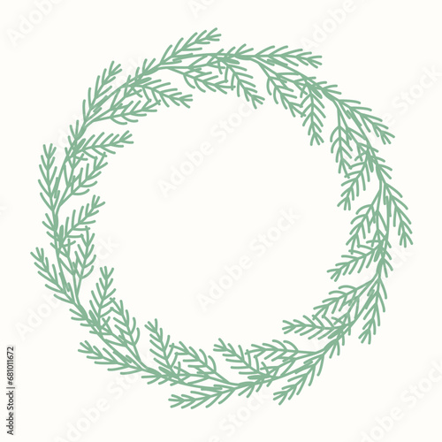 Clip art of Christmas fir wreath on isolated white background. Retro forest shapes. Design for Christmas home decor  holiday greetings  Christmas and New Year celebration. 