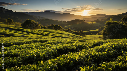 tea fields in sunny day