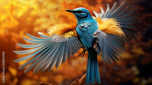 beautiful colorful kingbird in flight photo