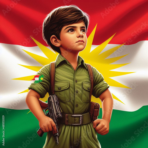 A beautiful child with the flag kurdistan photo