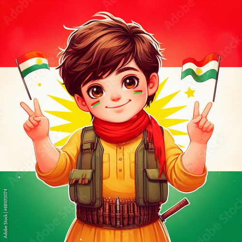kurdish boy is proud of flag photo