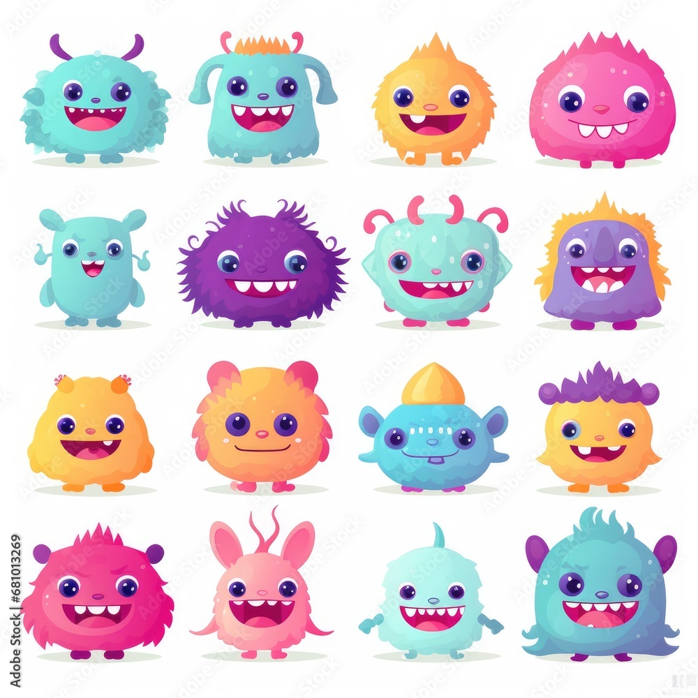 Fototapeta premium A Colorful Gathering of Playful Monsters With Enormous Eyes