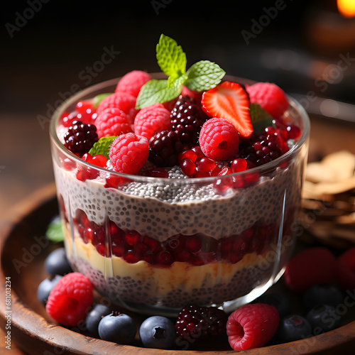 Chia Seed Pudding with Berries. Food Photography. 