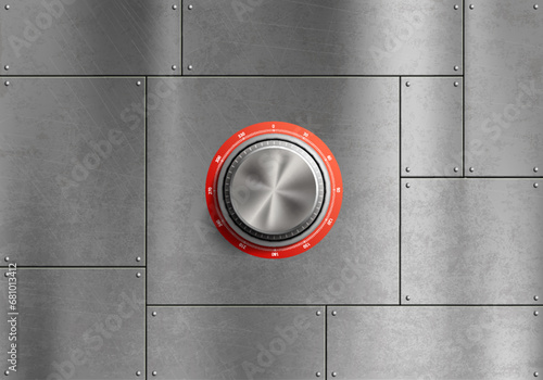 Metal bank safe with combination wheel lock. Stock vector illustration