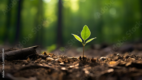close up of a sprout in the forest. Embracing the Energy of New Beginnings. Cultivating Agriculture and Eco Living